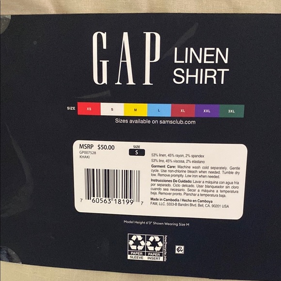 Gap Men's Size Small Linen Dress Shirt Short Sleeve Button-Up Khaki Relaxed - Picture 11 of 12